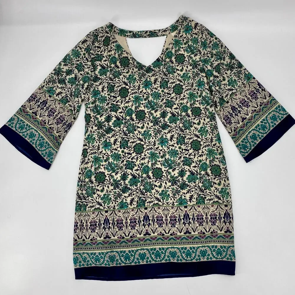 PINK OWL Floral Bell Sleeve Mini Shift Mini Dress Size S Summer Boho Festival
